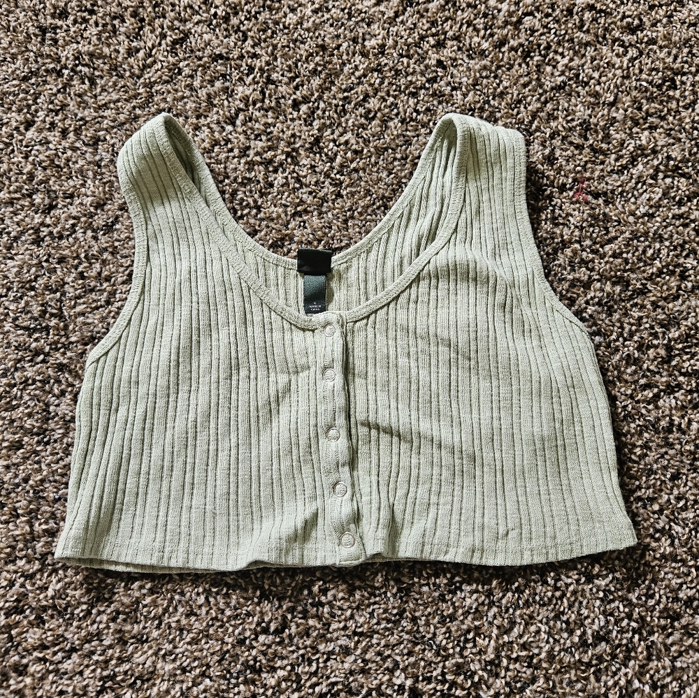 Ribbed Button-Up Crop Top